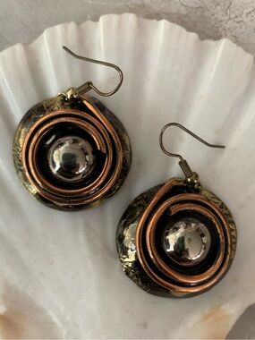 South African Mixed Metal Copper Brass and Hematite Drop Artisan Earrings